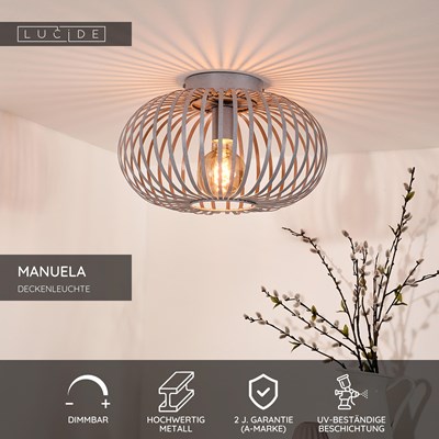 Lucide MANUELA - Deckenleuchte - Ø 39,5 cm - 1xE27 - Grau